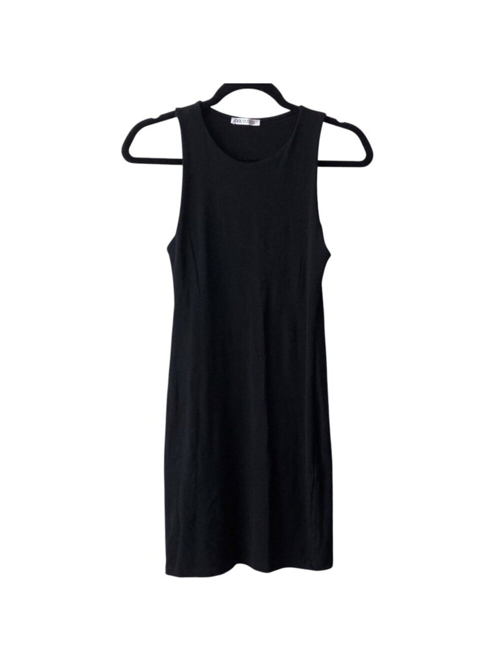 Zara Solid Black Round Neck Sleeveless Mini Dress Medium